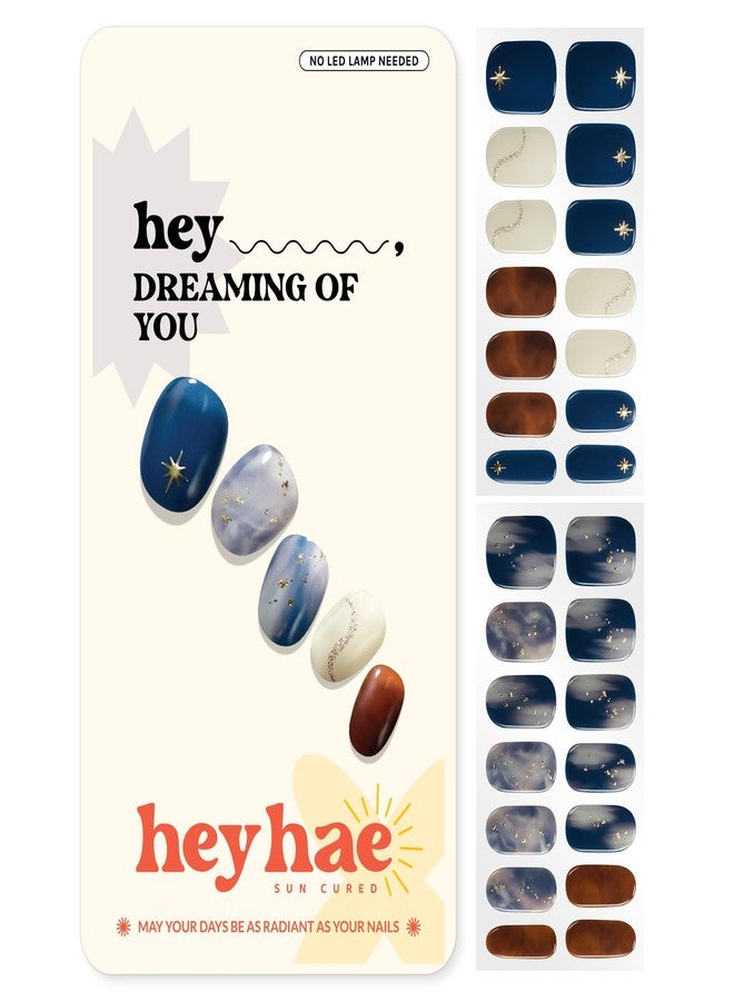 Heyhae Semi Cured Gel Nail Strips | No LED Lamp Needed | Marble, Blue, Spring | Easy Apply & Remove, Salon Quality | Includes 28 Strips, 1 Prep Pads, Nail File & Wooden Stick - Hey, Dreaming of You - Image 1